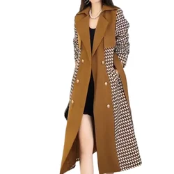 Long Plaid Woolen Jacket Womens Clothes Spring Autumn 2024 New Korea Casual Outwear Double-Breasted Wool Windbreaker Coat Female