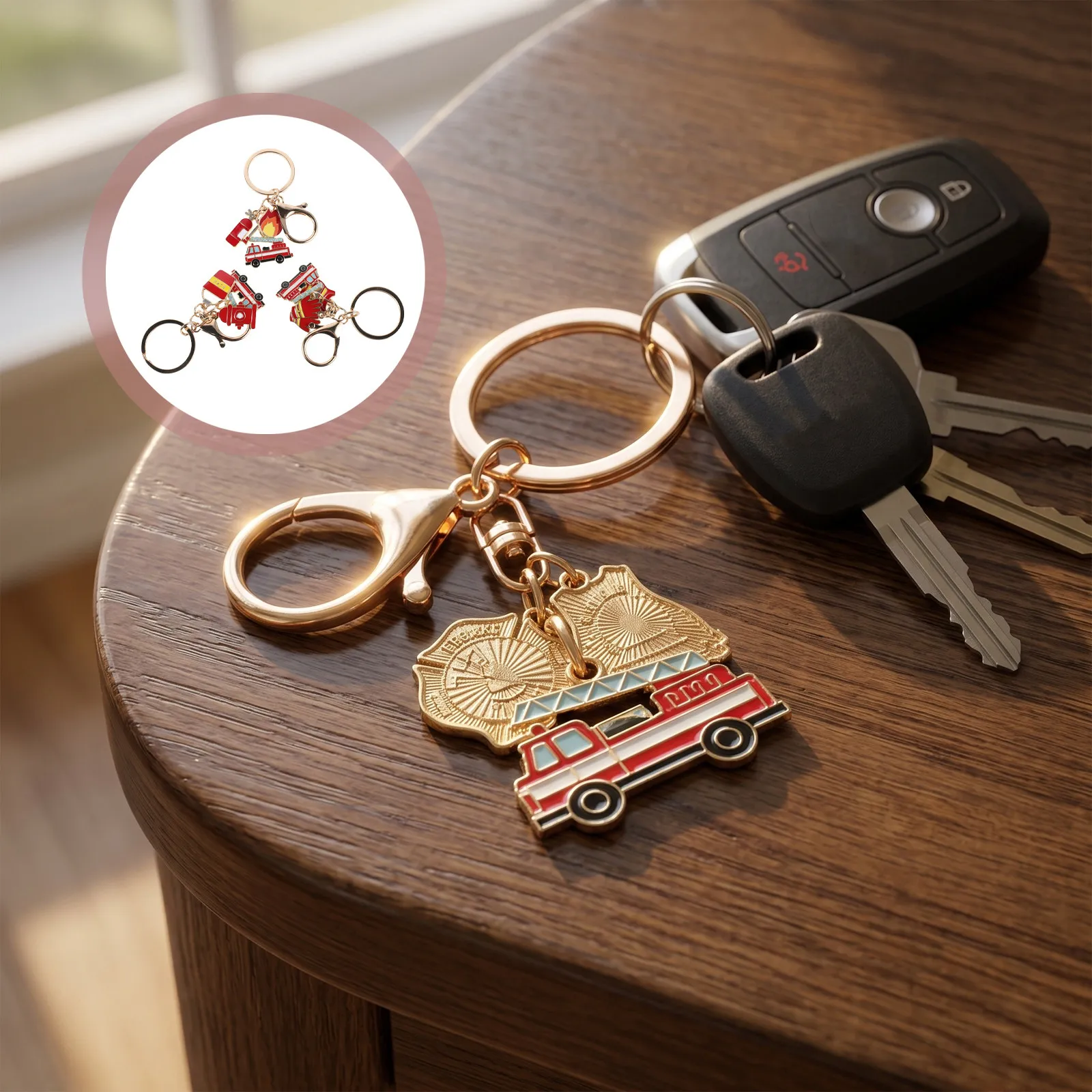 3Pcs Firefighter Keychain Fire Rescue Alloy Charms Fire Truck Hydrant Extinguisher Pendant Lobster Clasp Bulk Party Favors Gift