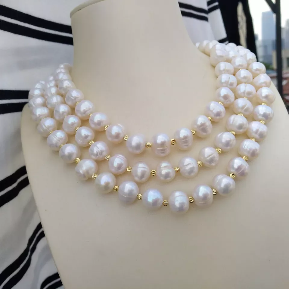 Natural AAA+11-10mm South Sea Baroque White Pearl Necklace 14k Gold 18/20/22./48 inch