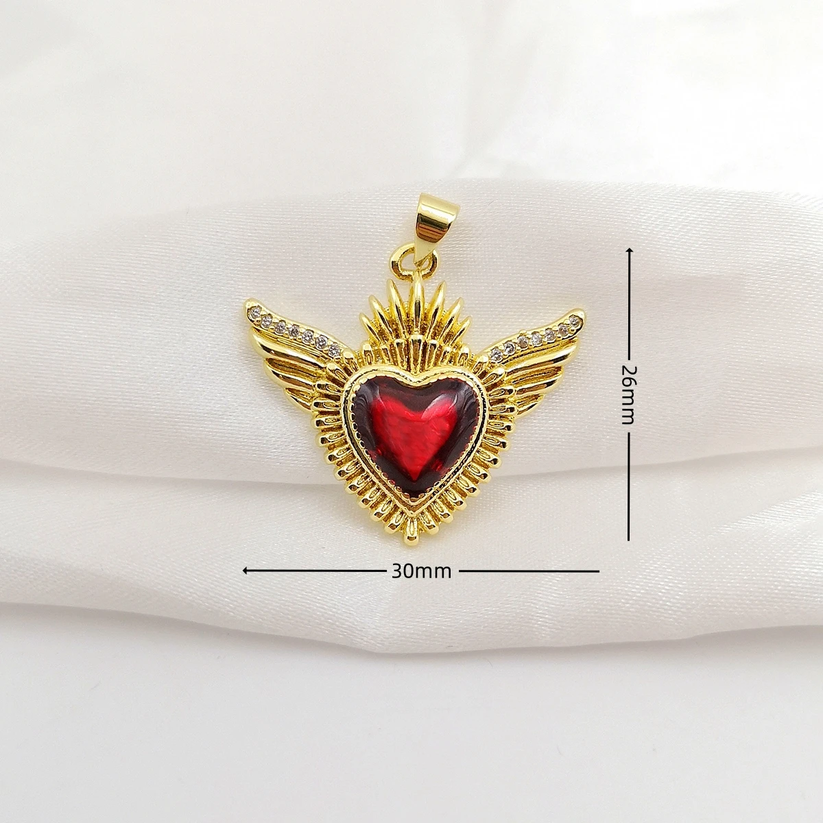 Red Flaming Sacred Heart Of Jesus Charms for Necklace DIY Jewelry Making Gold Plated Wing Immaculate Heart Of Mary Pendant Jewel