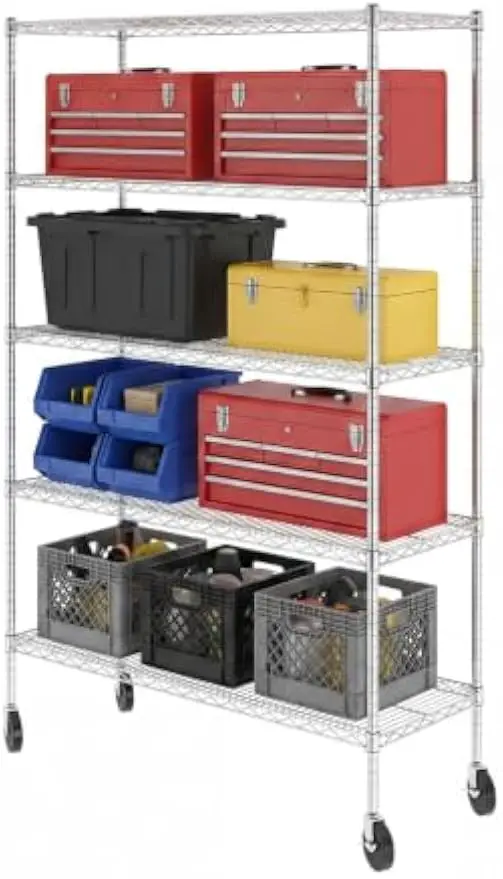 Heavy Duty 5Tier NSF Wire Shelving Unit 18x48x72 Inch Wheels
