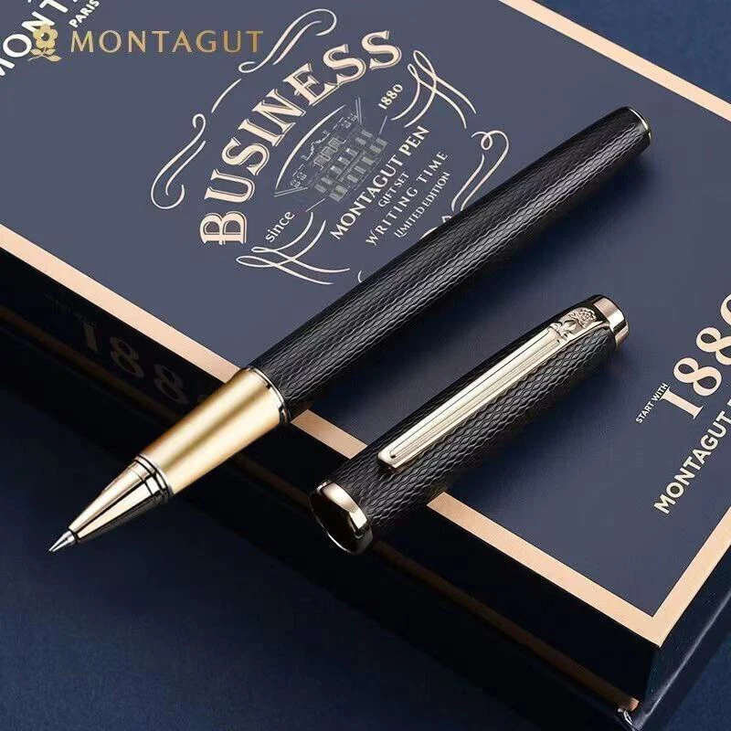 

Montagut Smooth Silver Barrel & Golden Trim Iridium Roller Ball Pen Exquisite Writing Gift Pen With Gift Box M001R