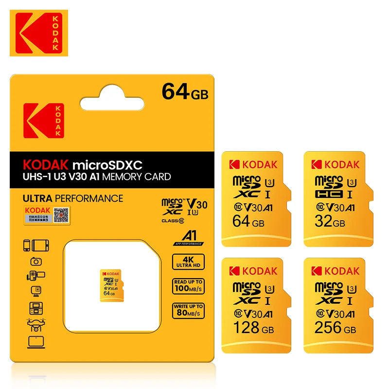 5pcs Kodak Ultra Memory Card 256GB 128GB 64GB 32GB Micro SD Card MicroSDXC Class10 Memory Card 100MB/s Original TF Flash Card