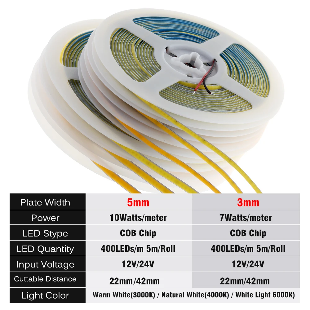 شريط إضاءة LED 12 فولت 24 فولت 3000 كيلو 4000 كيلو 6000 كيلو 3 مللي متر 5 مللي متر شريط إضاءة داخلي ضيق 5 متر/لفة