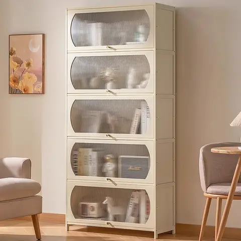 Acrylique crème moderne étagère vitrine étagère de rangement bibliothèque salon mur penché Figurine vitrine organisateur