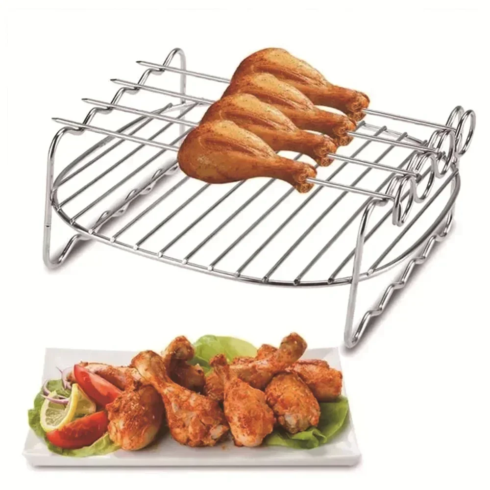 Stainless Steel Grill 6/7/8 Inch Air Fryer Steam Grill with Grill Net Mini Round Grill Grilled Fish Rack Air Fryer Accessories