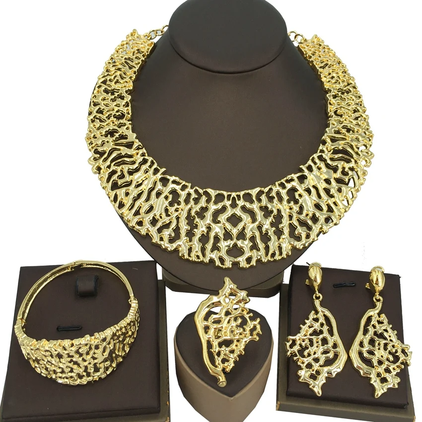 Yuminglai Newest Italian 18k Gold Plated High Quality Women Fashion Necklace African Costume Big Dubai Jewelry Sets FHK14850