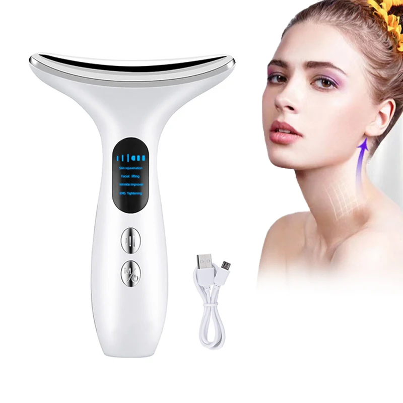 EMS جهاز تجميل الوجه والرقبة LED الفوتون ثبات تجديد المضادة للتجاعيد رقيقة مزدوجة الذقن العناية بالبشرة مدلك الوجه المحمولة