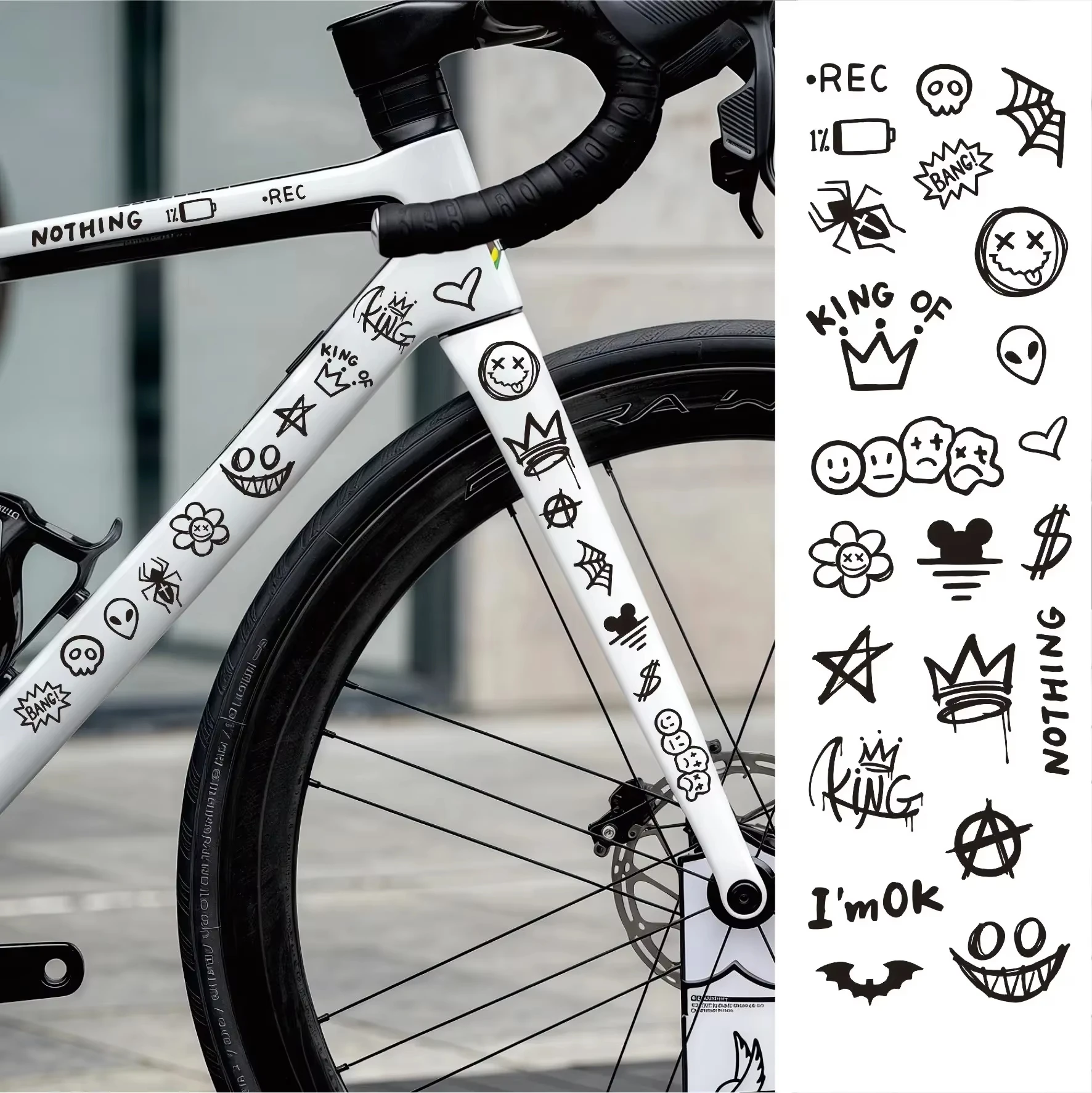 Graffiti-Fahrrad-Aufkleber Cartoon Reflektierender Wasserdichter Aufkleber für Rahmentoprohr DIY Fahrrad-Zubehör für Rennräder