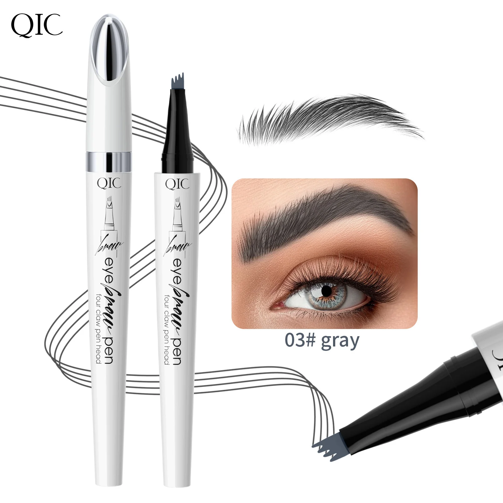 Qic Wenkbrauwpotlood 2024 Bestseller Meisjes Eyeliner 3d Viervork Waterdicht Zweetbestendig Gevorkt Wenkbrauwpotlood