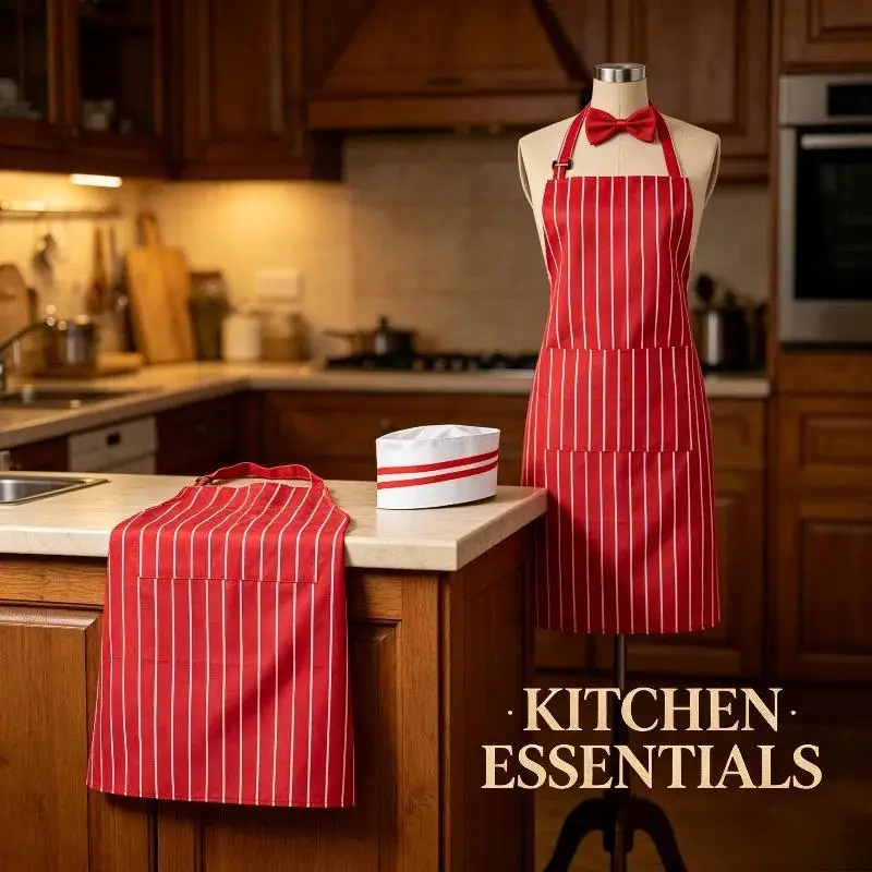 Vintage Waitress Costume Set for Women, Red & White Stripe Halter Apron with Bow Tie & Sailor Cap, Outfit Dress-up Accessory Kit