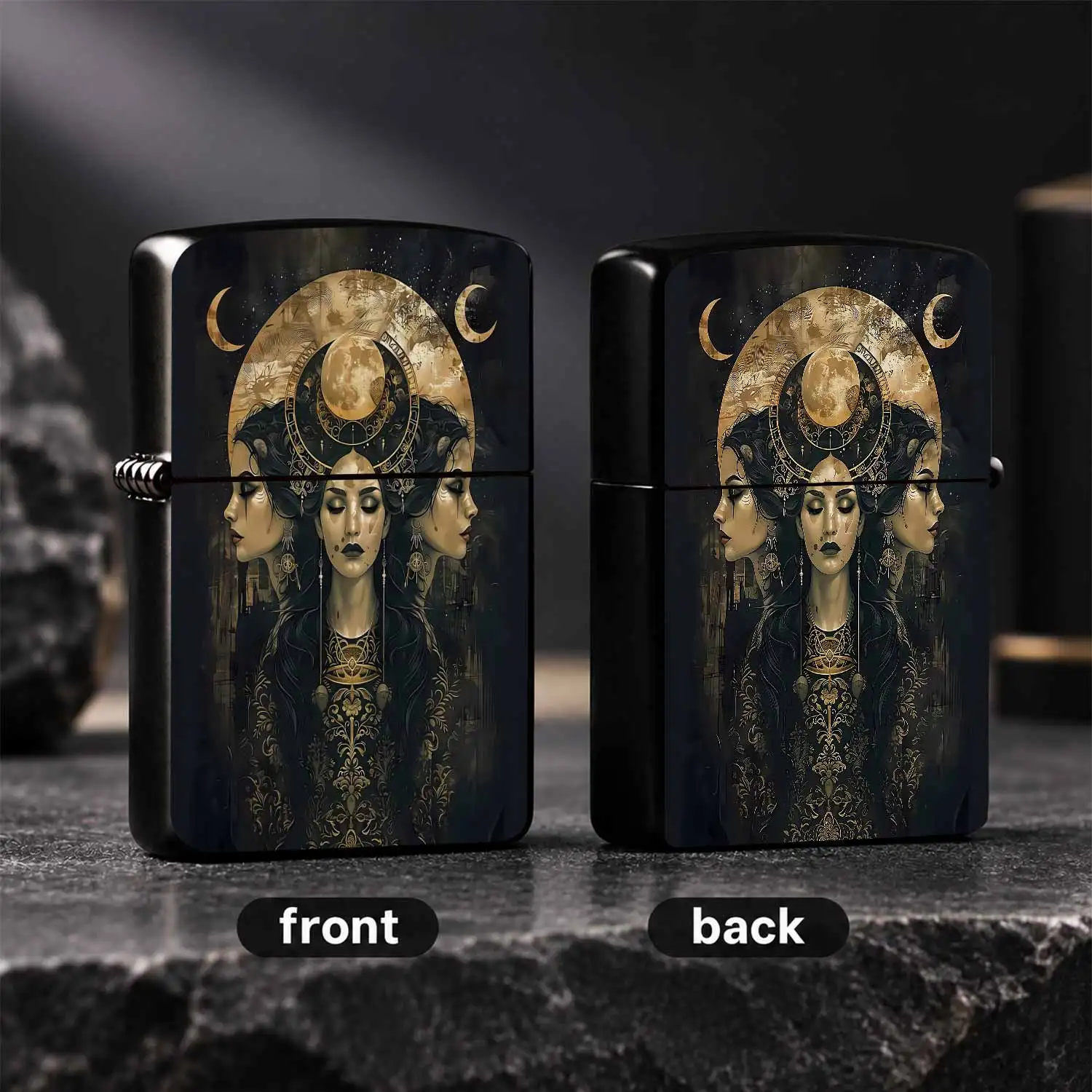 Triple Moon Hecate Themed Portable Lighter, Vintage Gilded Dark Art Stylish Decor, Exquisite Unique Aesthetic Accessory, Ideal For Daily Multi-Scene Use, Thoughtful Creative Gift For Art Lovers And Special Occasion Coll A Humorous And Inter