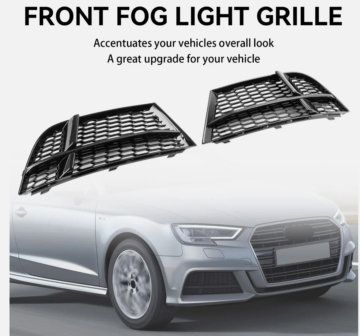 

For AUDI A3 8V S-line 2017 2018 2019 1Pair Honeycomb Mesh Hex Car Fog Light Racing Grille Front Bumper Fog Lamp Grill Cover