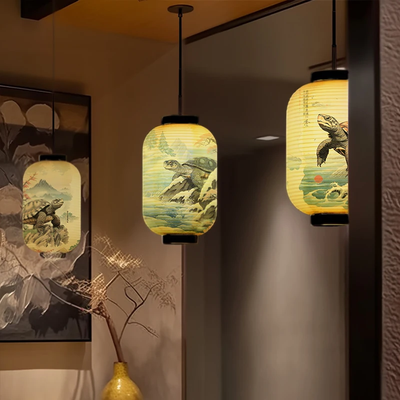 Japanse traditionele stoffen lantaarn Ukiyo-e stijl schildpad bedrukte lantaarn restaurant pub Izakaya keuken winkel hangende decorlamp