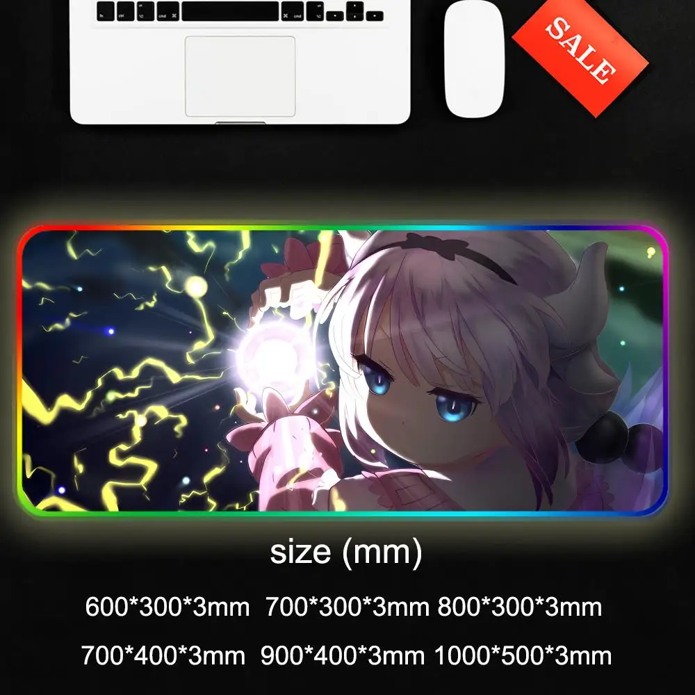 Podkładka pod mysz Kanna Kamui Miss Kobayashi Dragon Maid Gamer RGB Mata na biurko Podświetlana LED Mata pod mysz Duża podkładka pod mysz z podświetleniem