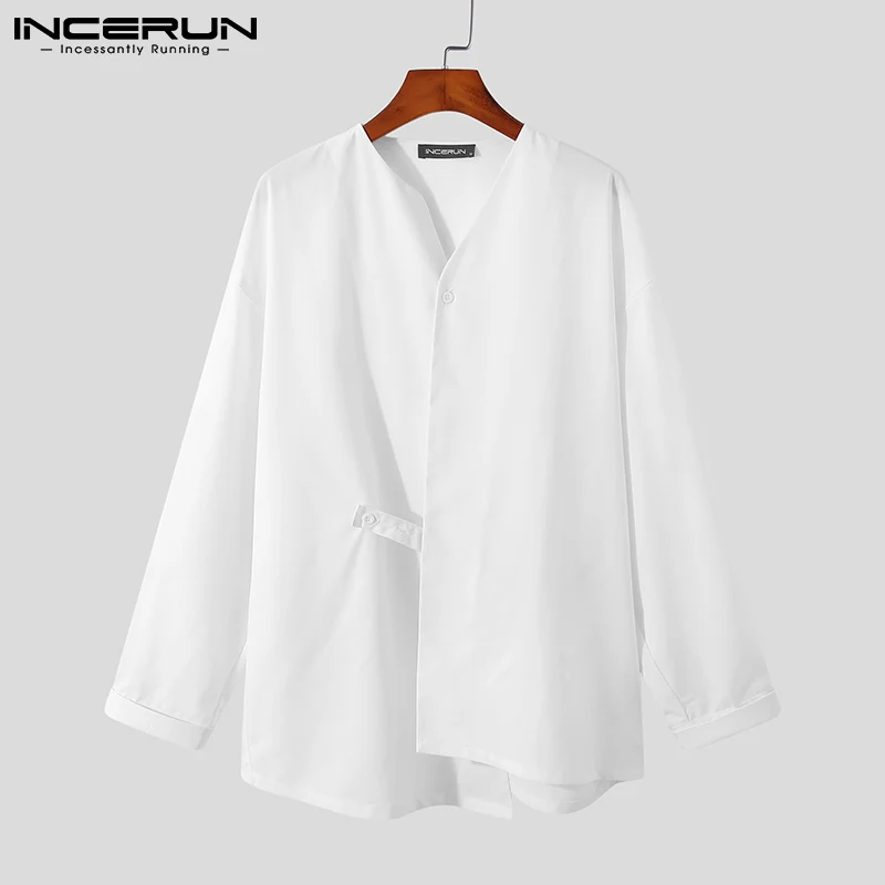 INCERUN Tops 2024 Korean Style Men\'s Casual Simple Shirts Fashion Pendant Solid All-match Comfortable Long Sleeved Blouse S-5XL