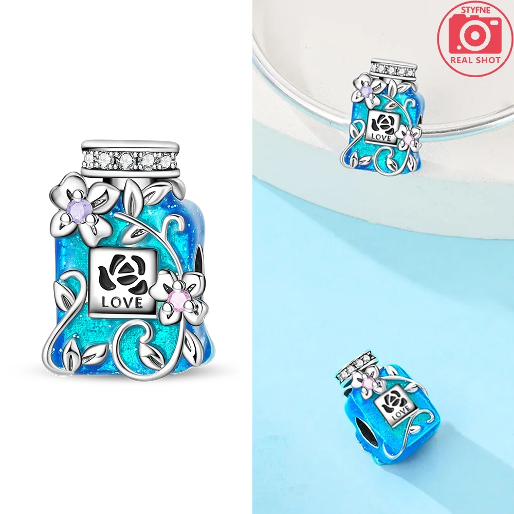 Blue Dreamy Romantic Butterfly Perfume Bottle Original 925 Silver Charms Beads Fit Bracelet Women Jewelry Accessory Gift Set