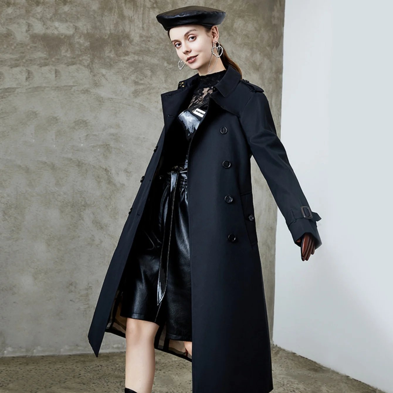 Simple Classic Lace-up Long Trench Coats for Women Spring Autumn 2026 High-end Solid Casual Double Breasted Female Windbreaker