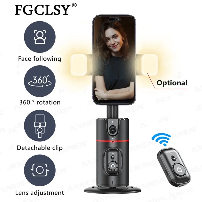 FGCLSY 360 Rotation Gimbal with Light Stabilizer Follow-up Selfie Desktop Face Tracking MKF Gimbal for Tiktok Smartphone Live