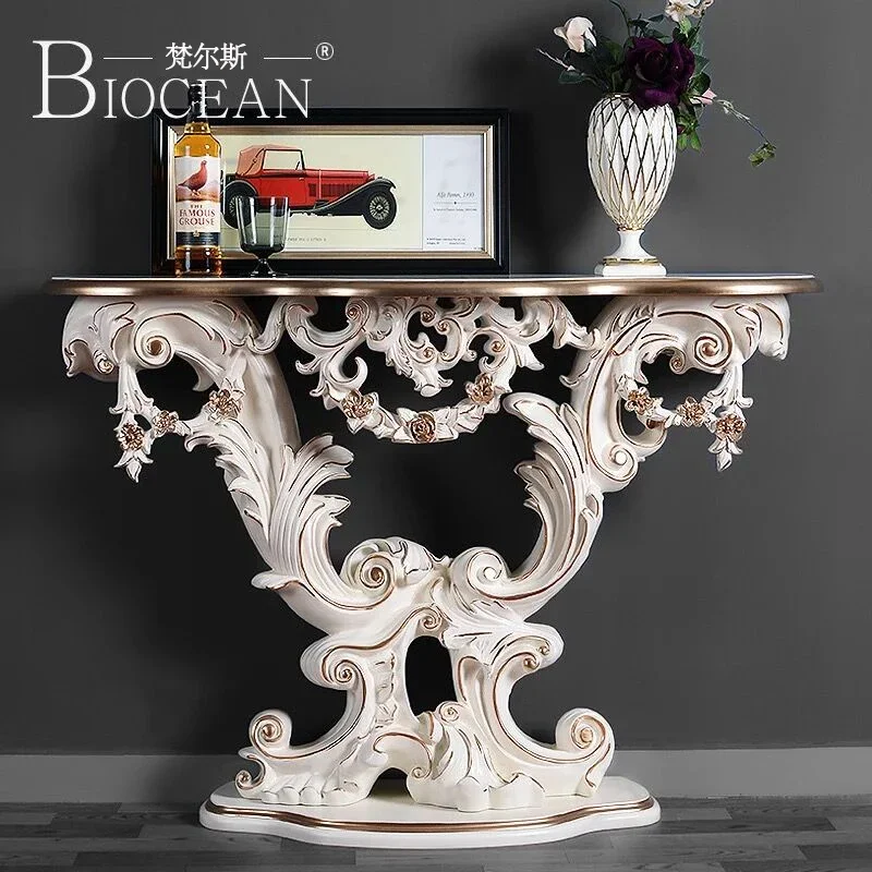 ZC Console Tables Villa Pastoral Console Entrance Side View Wall Cabinet Half round Table