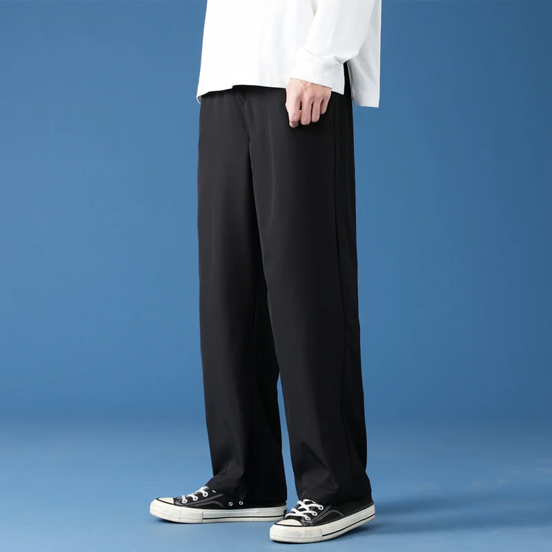 

Мужские летние тонкие повседневные брюки из ледяного шелка, свободные, прямого кроя, модные, брендовые, укороченные, спортивные, длинные брюки-чинос