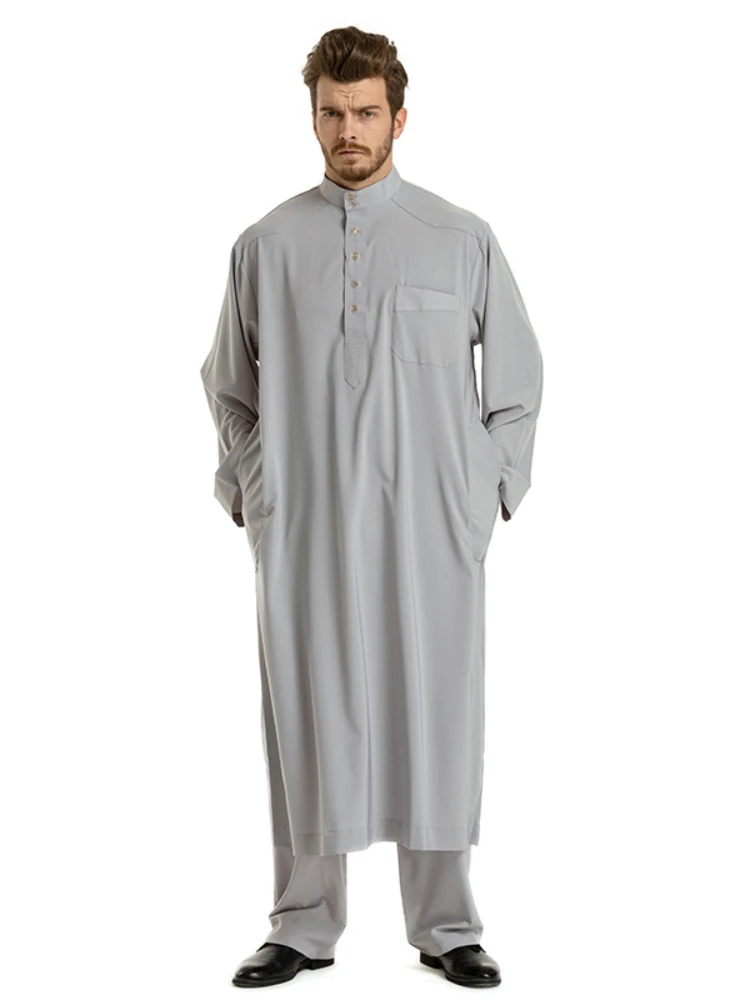 Muslim Robe Arab Men Ramadan Solid Color Pakistan Arabia Turkey Abaya Male Iftar 2 Piece Set Tops and Pants Islamic Clothing 3XL