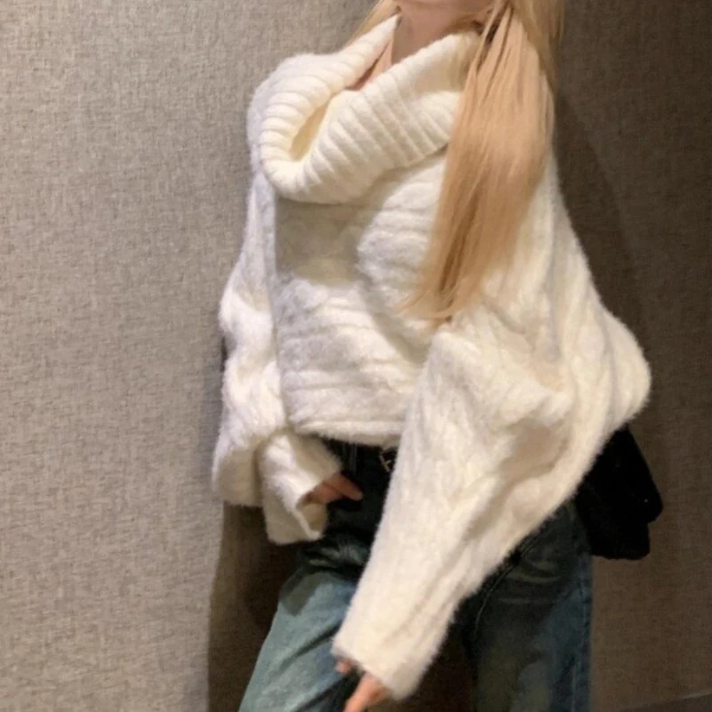 

French Shoulder Soft Waxy Loose Sweater Autumn and Winter Sexy Spice Girl Long Thick Sweater