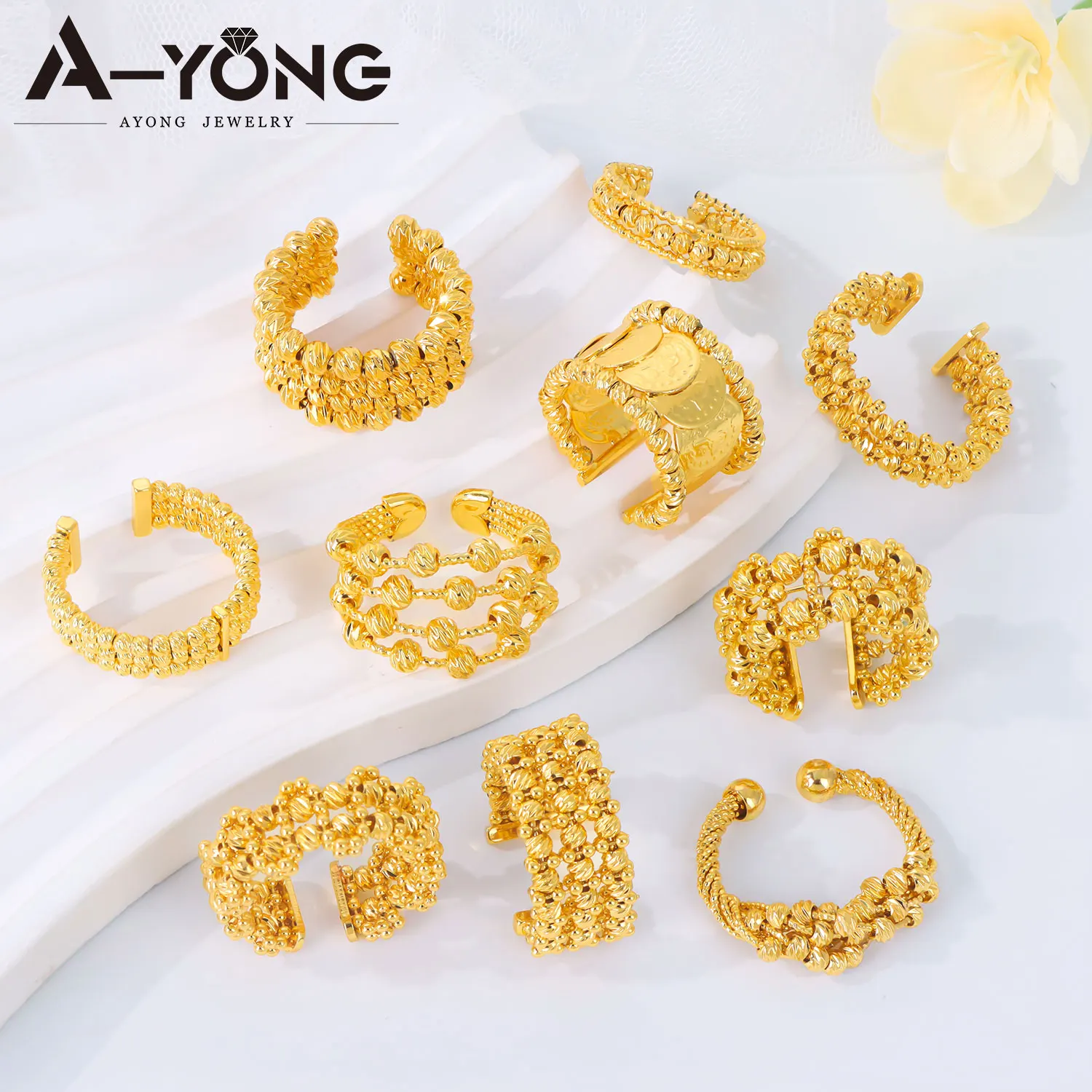 Türkische Mode Münzen Ring 24k vergoldet Dubai einfache Cocktail Paare Ringe Nigeria Frauen Braut Hochzeit Party Schmuck – Detail 1