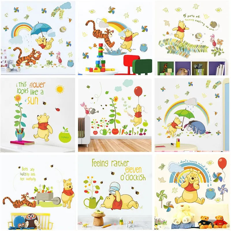 

40*60cm cartoon winnie pooh wall stickers for kids rooms nursery home decor cartoon animals wall decals pvc mural art diy poster