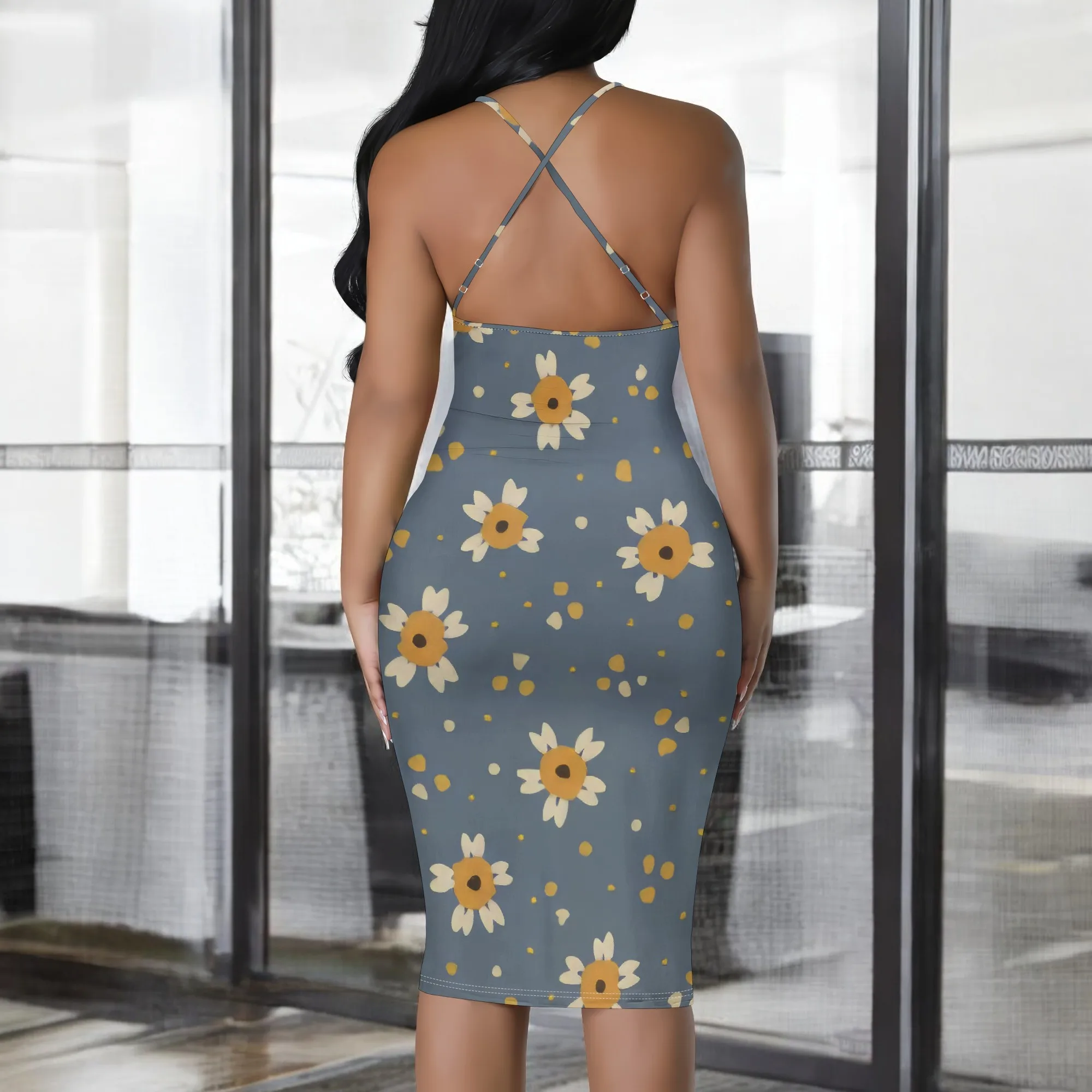 女性のセクシーなボディコンスパゲッティストラップドレスノースリーブショートシャーリングシースバックレスキャミミディビーチバケーションドレス