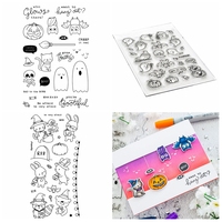 Halloween Cat Rabbit Bear Bat Wishes Clear Stamps Ghost Pumpkin Outline Cutting Dies for DIY Scrapbooking Paper Cards Crafting