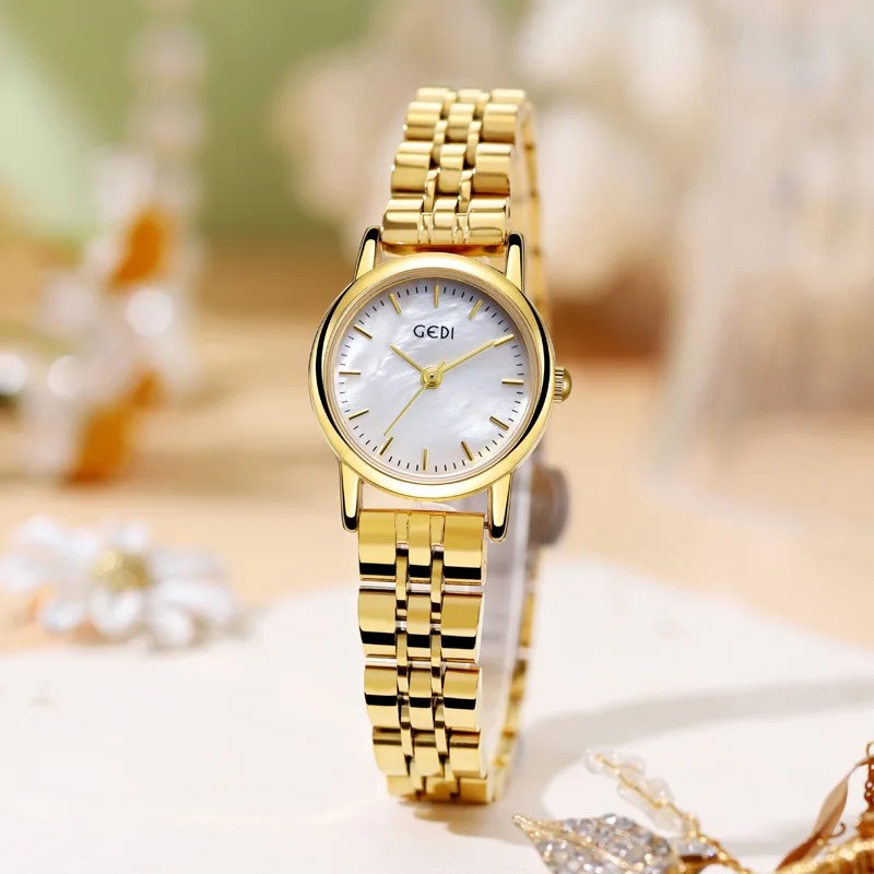 High-value mother-of-pearl dial women's watch niche high-end steel band quartz watch live source ladies waterproof watch