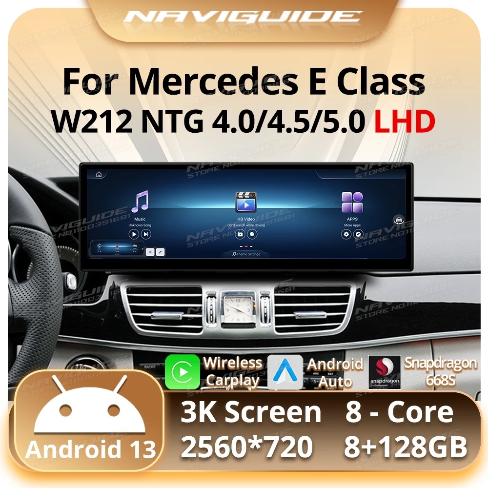 NAVIGUIDE 14.9'' Android 13 Car Radio For Mercedes E Class W212 NTG 4.0 4.5 5.0 Wireless Carplay Android Auto Multimedia Player