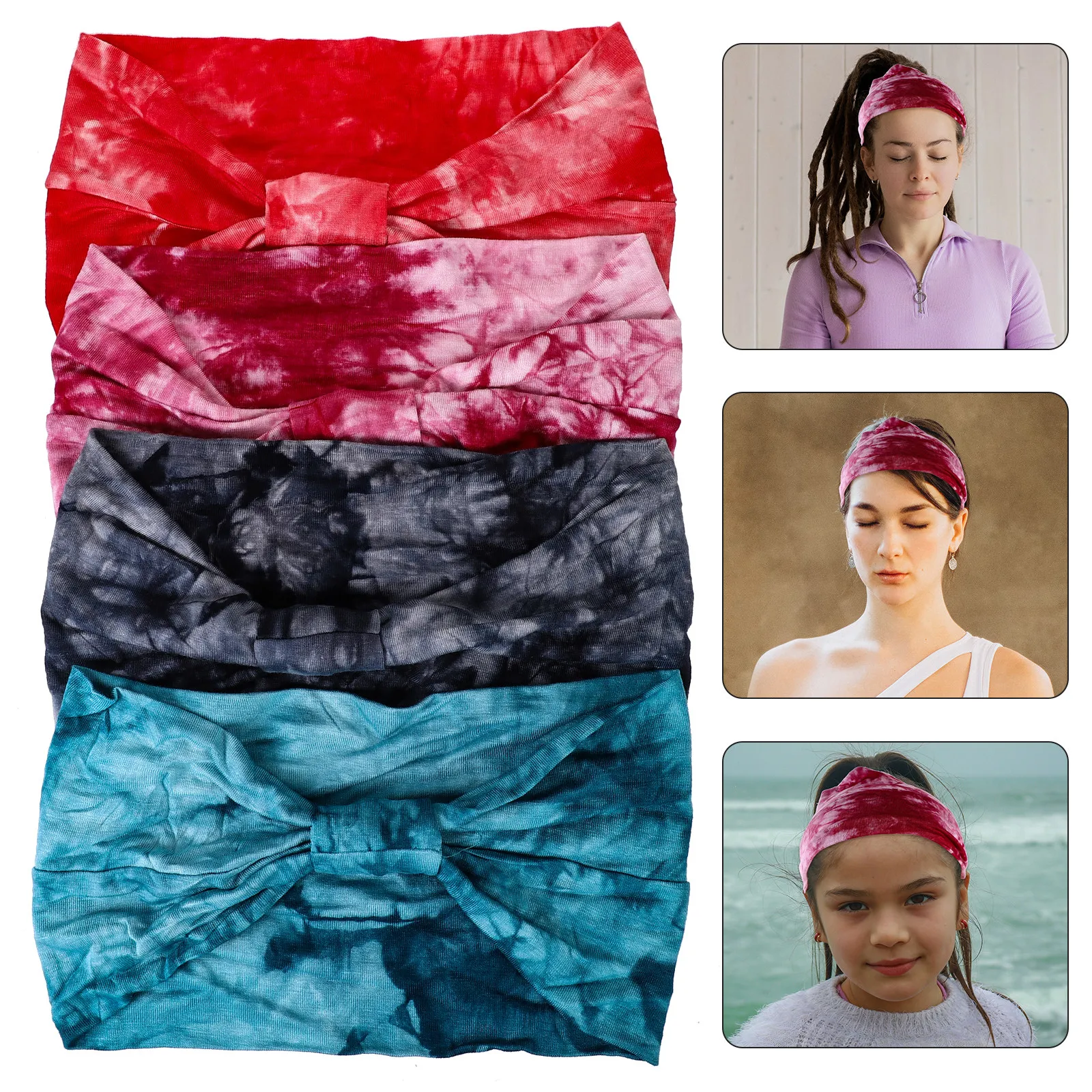 

4Pcs Knotted Yoga Headbands Women Lightweight Sweat Headbands Breathable Sports Hairbands for Running Workout Tennis Outdoor