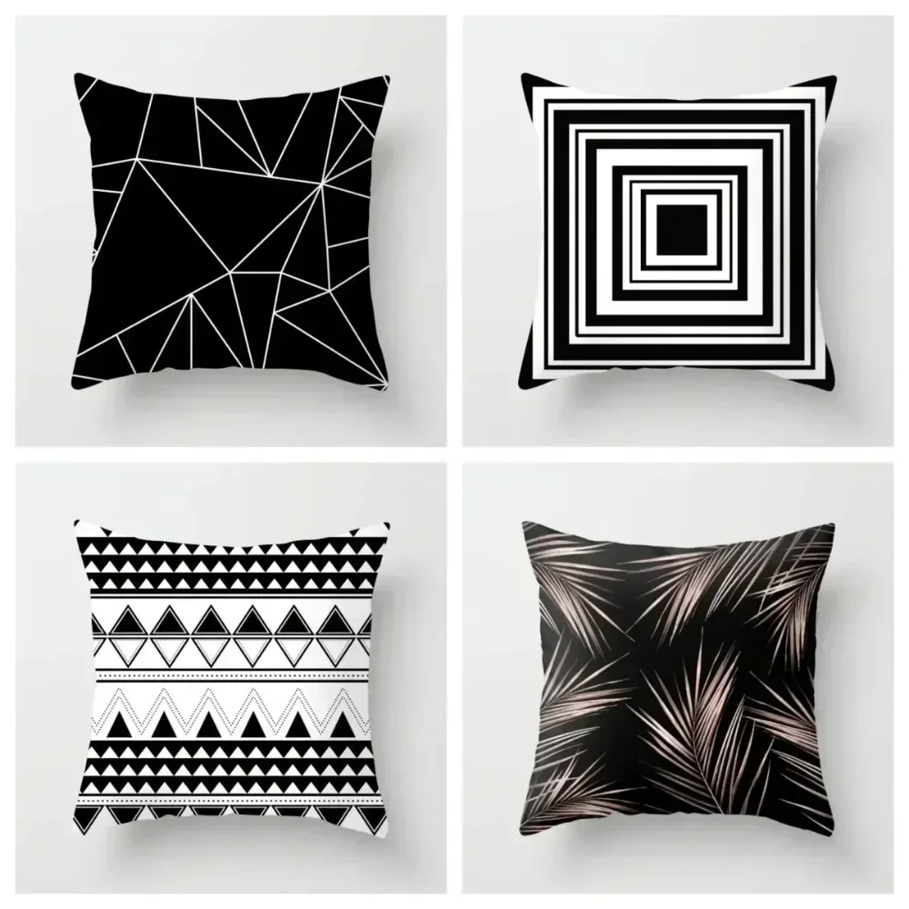 Black and White Geometric Portrait Pillowcase Home Sofa Office Cushion  Cover  Decor Car Decoration 45x45cm 18x18Inch