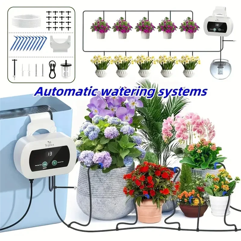 ABBO-USB Drip Irrigation System Automatic Watering System With Custom Schedule Watering Timer For Potted Plants