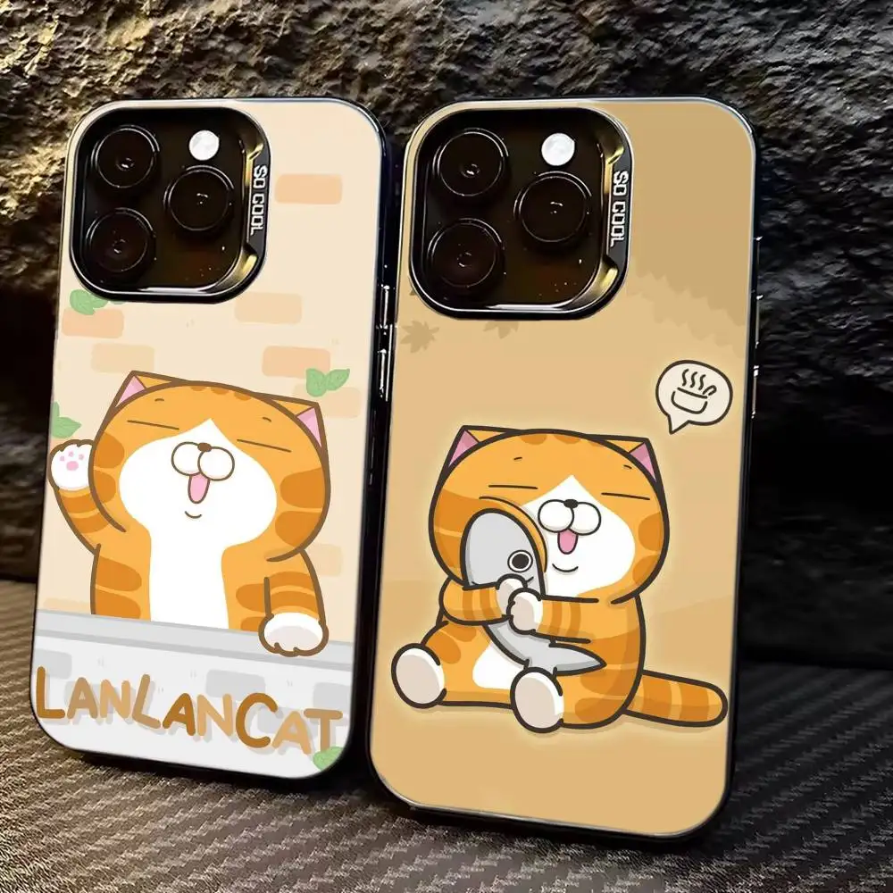 

Funny Cat LanLan Phone Case For iPhone 17,16,15,14,13,12,11 Plus,Pro Max,XS,Colorful Silver Phone case Funda Cover