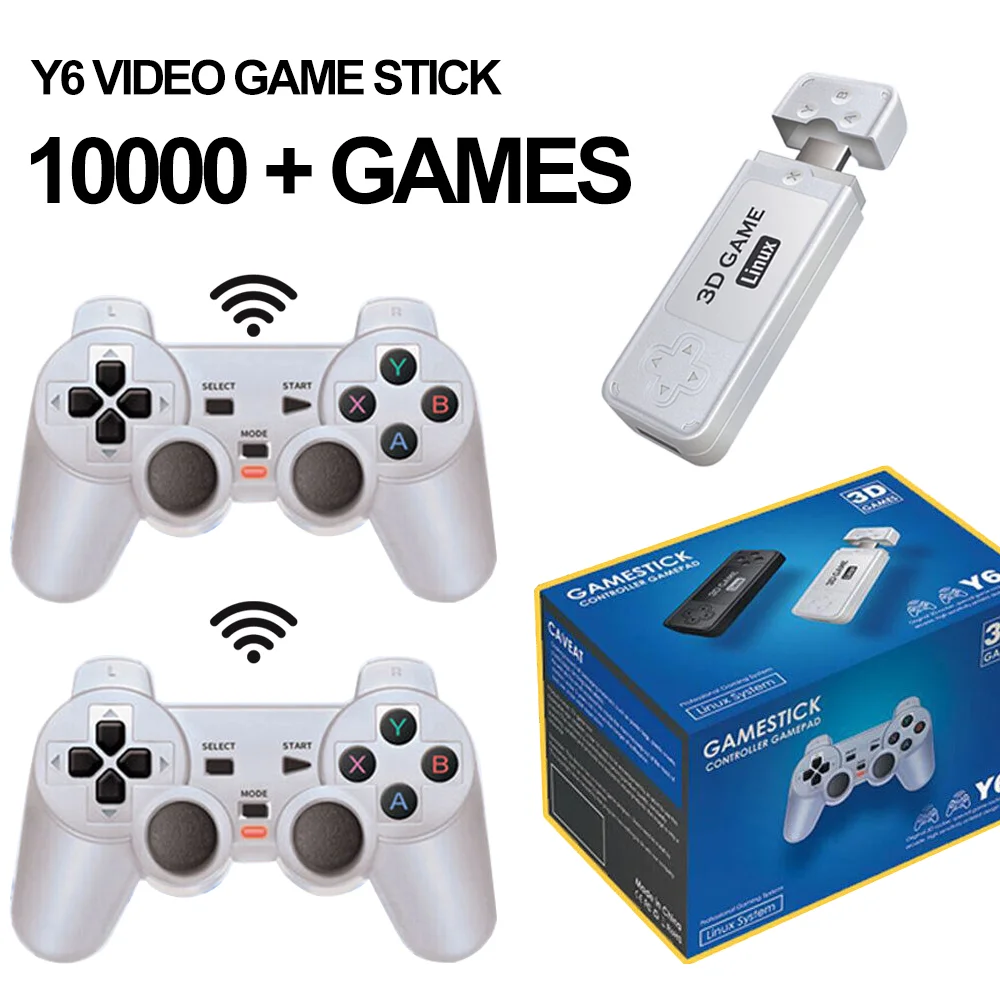 

New 1 Set 4K HD Wireless HDMI Y6 TV Game Stick Video Game Console 10000+ Games 128G 2.4G Wireless Gamepad