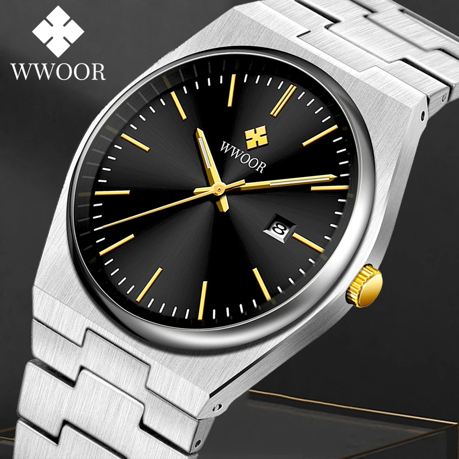 Wwoor marca superior de luxo vj32 movimento quartzo relógio para homem 316l aço inoxidável relógio negócios à prova dwaterproof água relógios masculinos luminosos