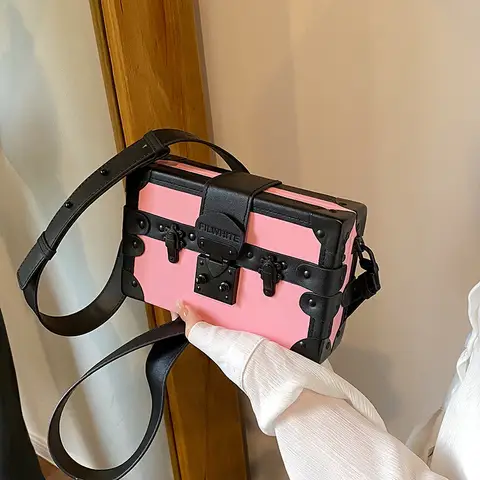 Designer Lock Buckle Box Shape Bag Mode Man Liten Fyrkantig Axelväska Axelväska Pu Läder Mobilväska Plånbok Unisex 8 best sales låda handväska - №7