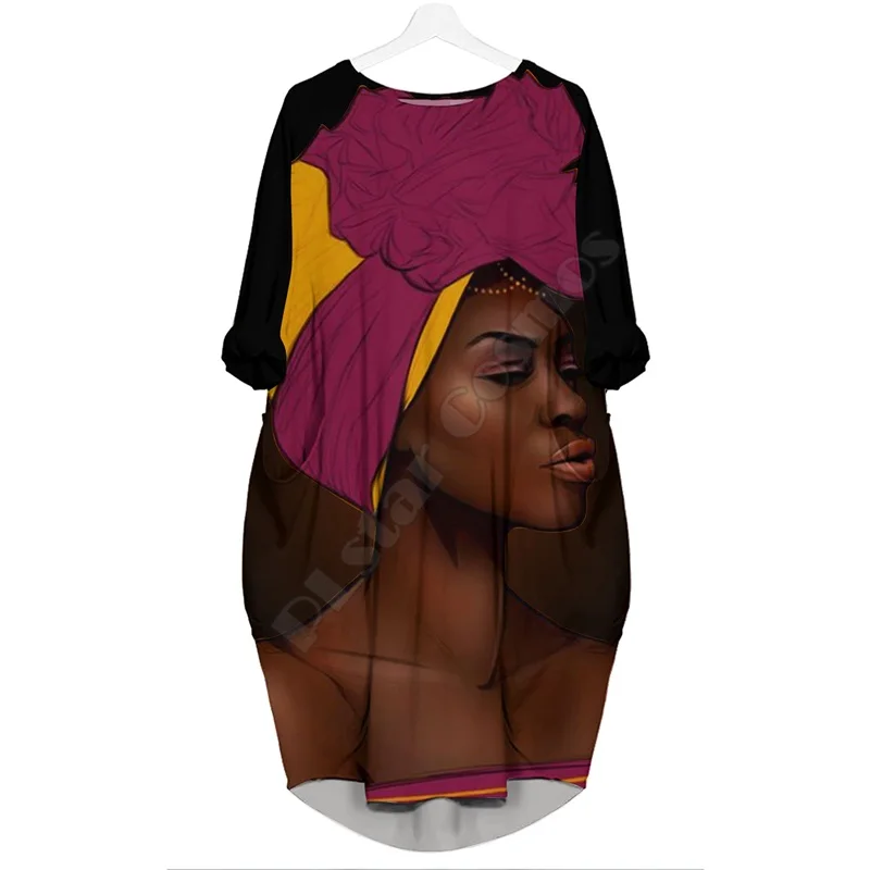 

Beautiful Afro Woman 3D Pocket Dress 3D Printed Batwing Pocket Dress Women's Pullover Oversized Female Dresses