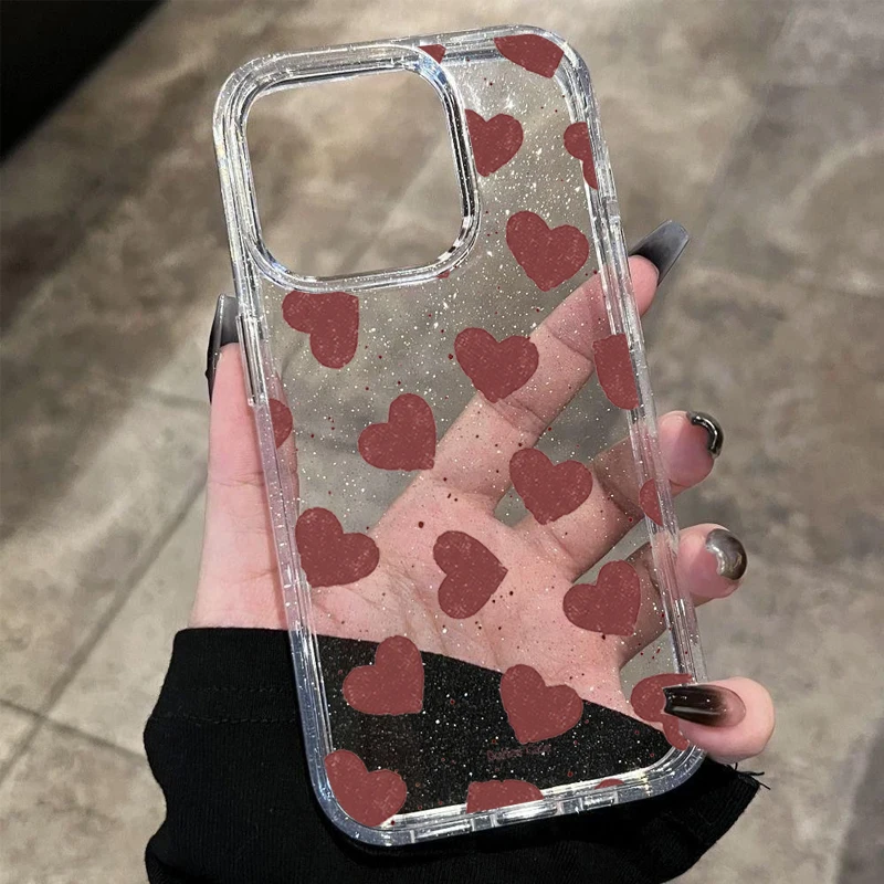 

Minimalist Heart Glitter Clear Phone Case For iPhone 17 Pro Max 16 15 14 13 12 11 XS XR X 7 8 Plus 17E Air Shockproof Soft Cover