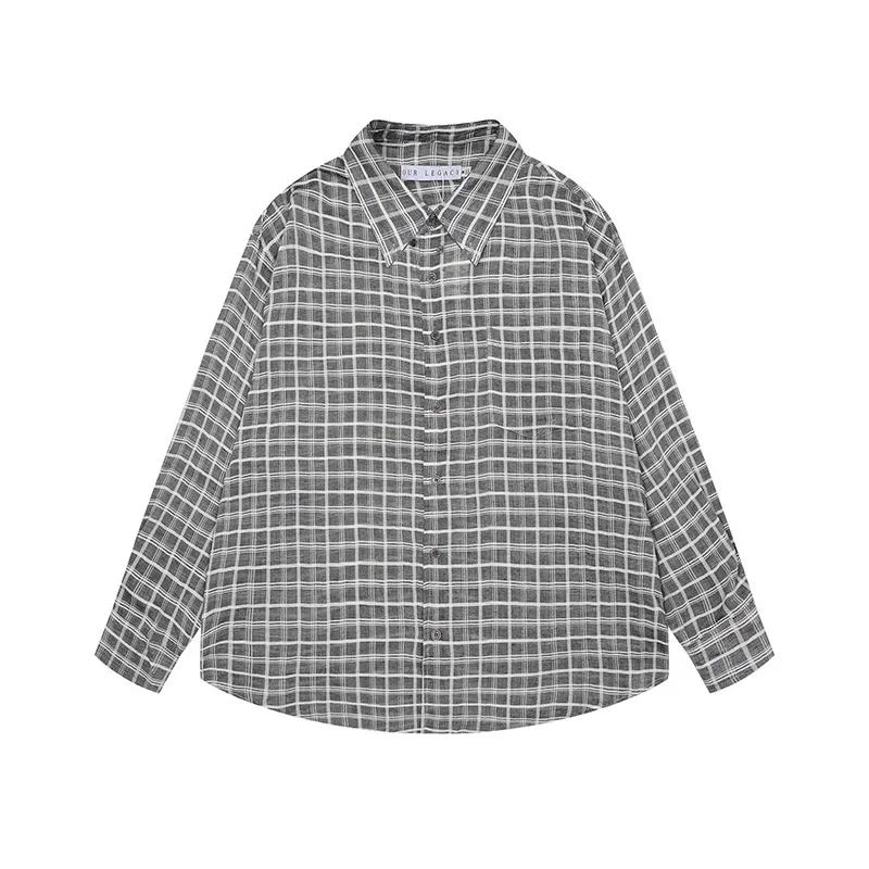 

Top Quality Our Legacy Men's Casual Fashion Shirts Long Sleeve T-shirts for Men Y2k Clothes Gray Plaid Check Shirt