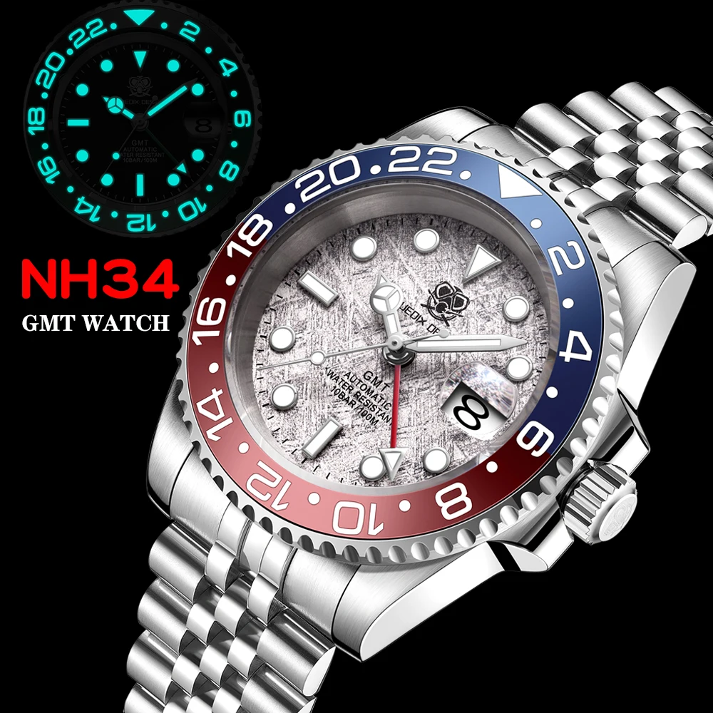 

2023 NEW Luxury NH34 Men's Mechanical Automatic Watch GMT Watch Glow 24 Hours Date Sapphire Watch reloj hombre