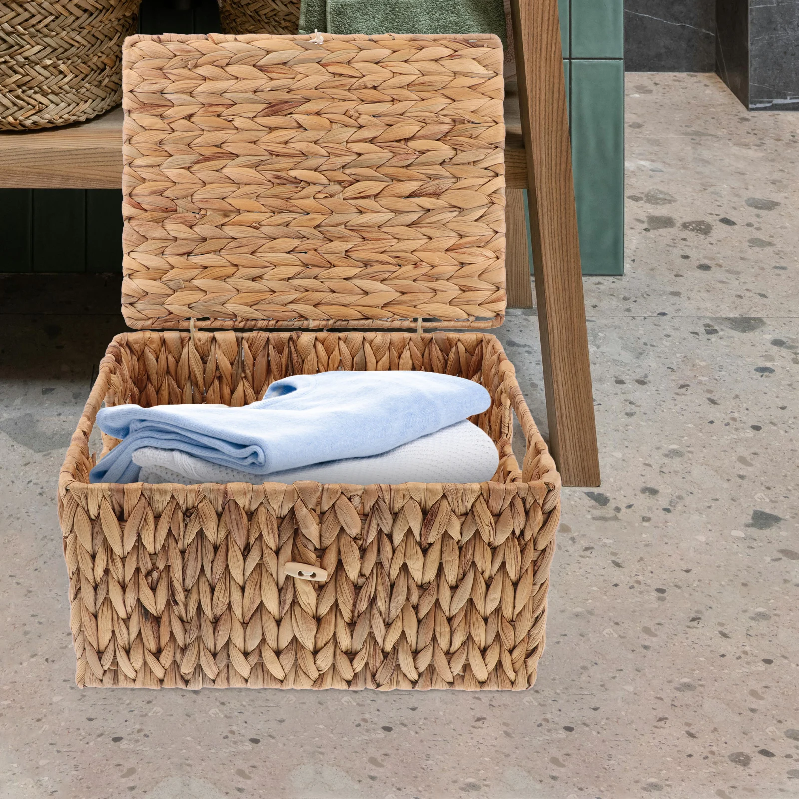 

Rectangular Woven Baskets Storage Boxes with Lid for Shelves Decorative Baskets Versatile Home Office Storage Solution