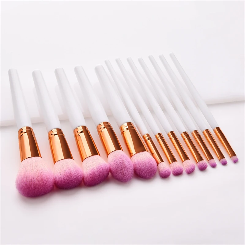Set di pennelli per trucco premium per fard da 12 pezzi con manico in oro bianco - Strumenti cosmetici a guazzo per un'applicazione perfetta