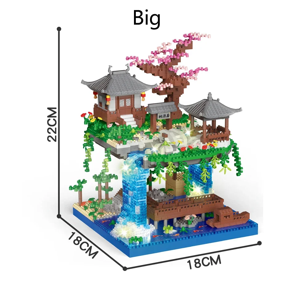 Taohuatan Lake Themed Micro Brick Set with LED Lighting: Creative Adult Toy, Classic Chinese Landscape, Unique Nighttime Display