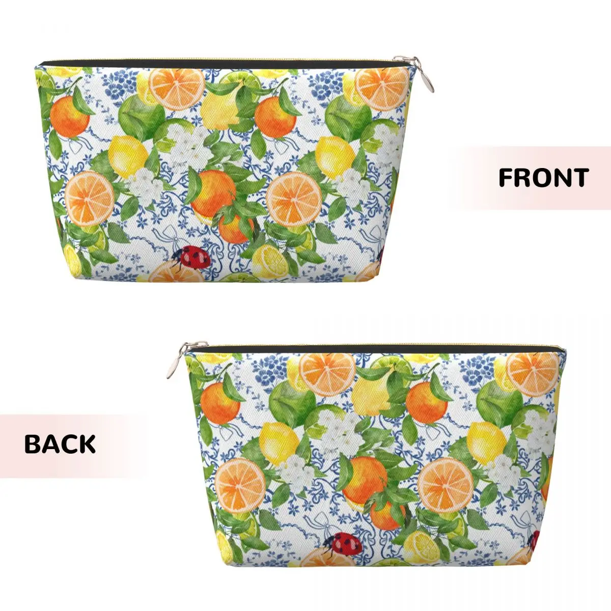 Custom Sicilian Lady Bug Lemon Orange Tile Cosmetic Bag Women Fashion Large Capacity Makeup Case Beauty Storage Toiletry Bags