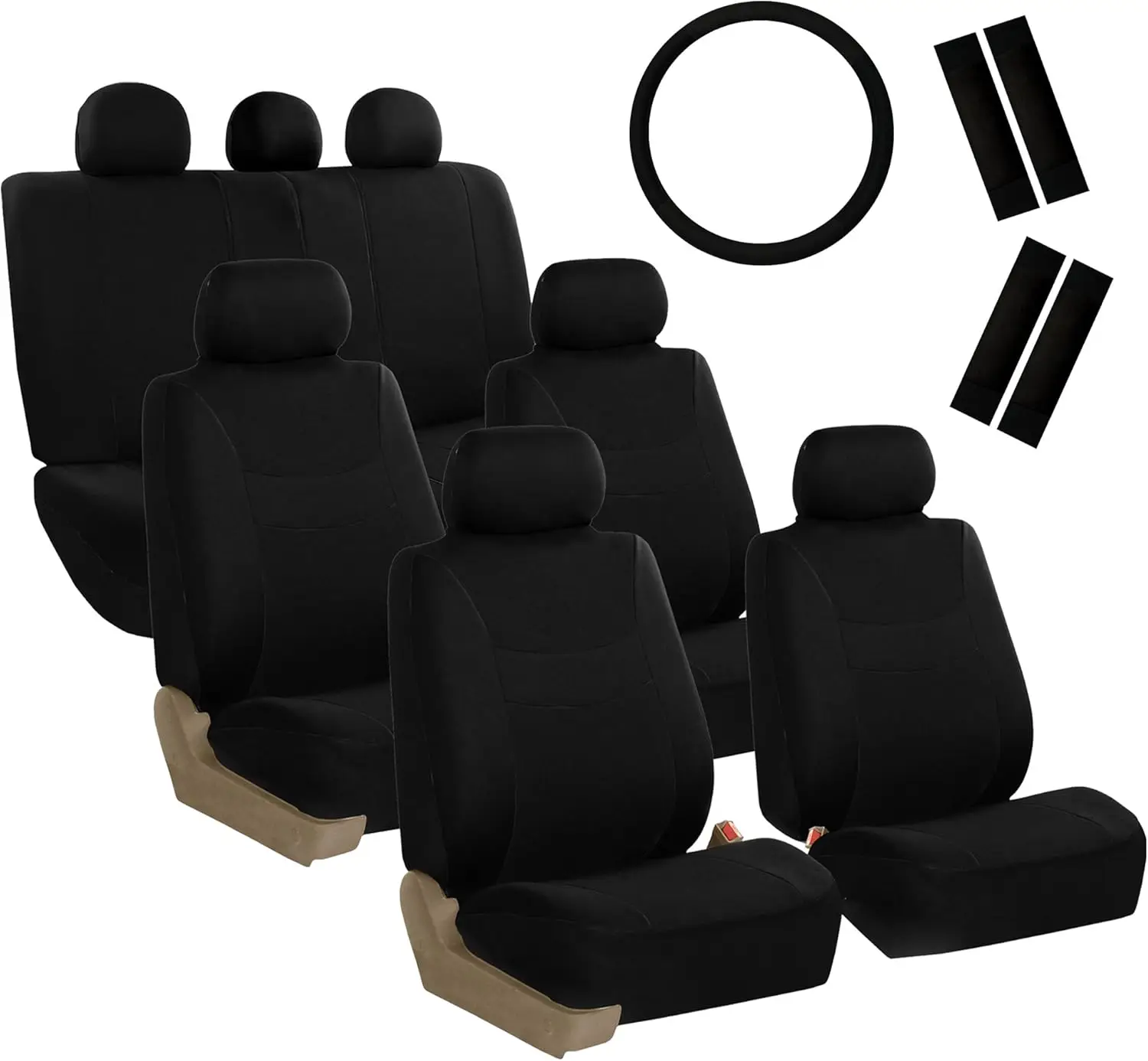 

Универсальный комплект чехлов для автомобильных сидений с чехлом на руль и накладками на ремни безопасности, из дышащей ткани, для легковых автомобилей, грузовиков и внедорожников