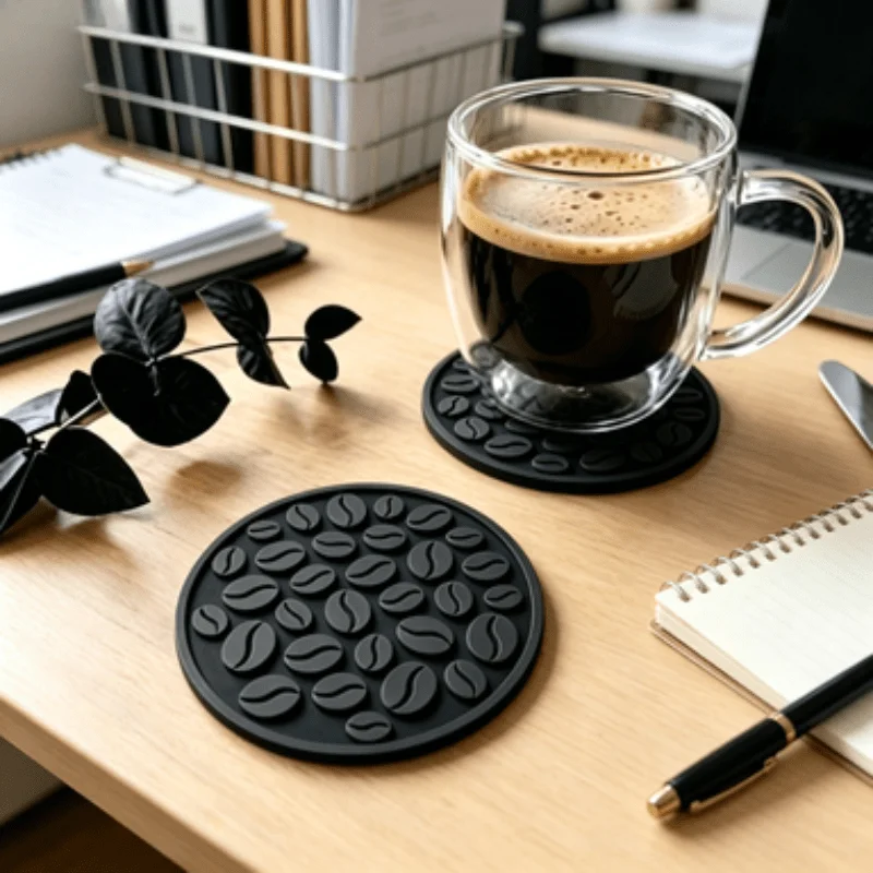 Coffee Bean Shape Drink Coaster, Anti-Slip Cup Pad Suitable  Coffee Mug Glass Cup, Desktop Decor Office Cafe Bar Afternoon Tea